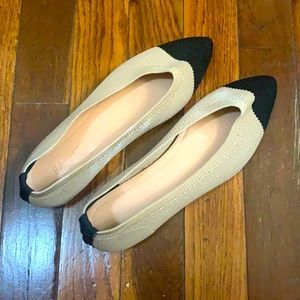 Beige Pointed cap toe flats